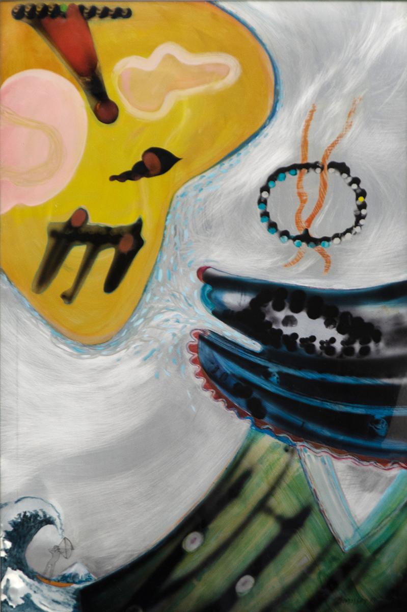 transparencies and paint on worked aluminum 36X24"