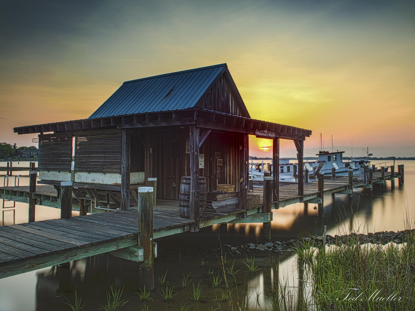 The Wharf bldg at the Chesapeake Bay Maritime Museum at Sunrise