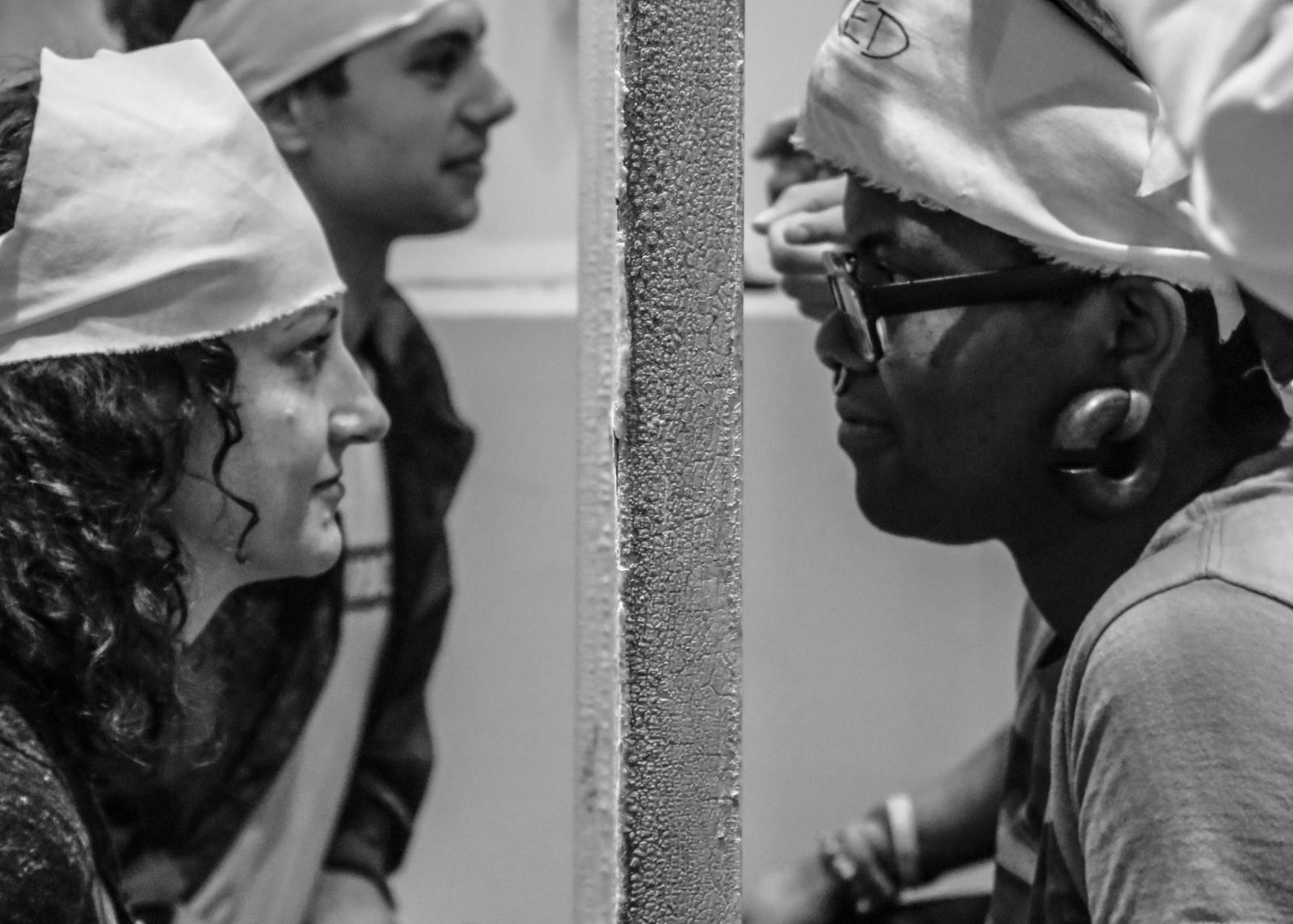 Over the course of 3 hours, the applicants welcomed groups of 4 randomly selected participants to join in the rituals of Too Day, the only holiday celebrated solely amongst strangers. In the image, Too Day participants look at their New Best Stranger through installed window panes. This performance premiered at the 23rd Annual Cucalorus Festival in Wilmington, NC, and was performed at the 2018 Janet and Walter Sondheim Semifinalist Exhibition at the Maryland Institute College of Art.