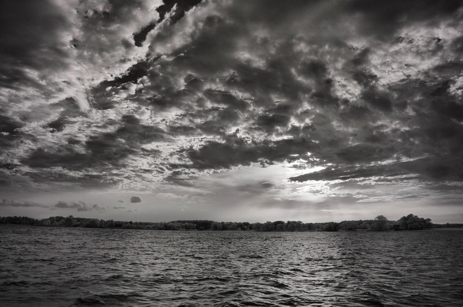 Black and white print of the Tred Avon River in Oxford, Maryland