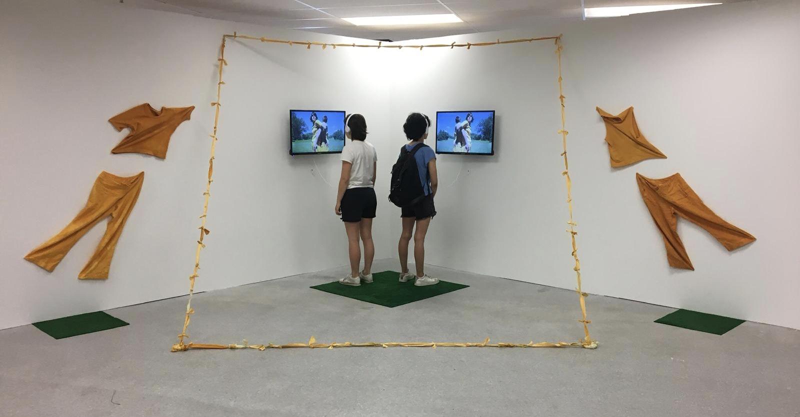 The applicant's “Truce,” part of a larger body of work called Say You're Sorry, is a screendance and installation, shown at the Janet and Walter Sondheim Semifinalist Exhibition in July 2019. The work is a two channel video piece, in which audiences can don a set of headphones and dive into one side of a truce. The other video, and other set of headphones, illustrates the interiority of the other party. The piece viscerally illustrates not being able to see eye to eye, and calling it a draw.