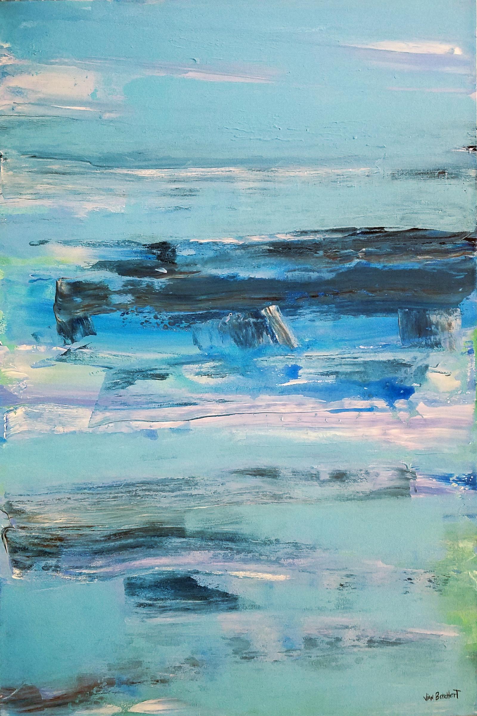 Abstract painting depicting a seascape and the feeling of the gentle sea breeze when by the sea.