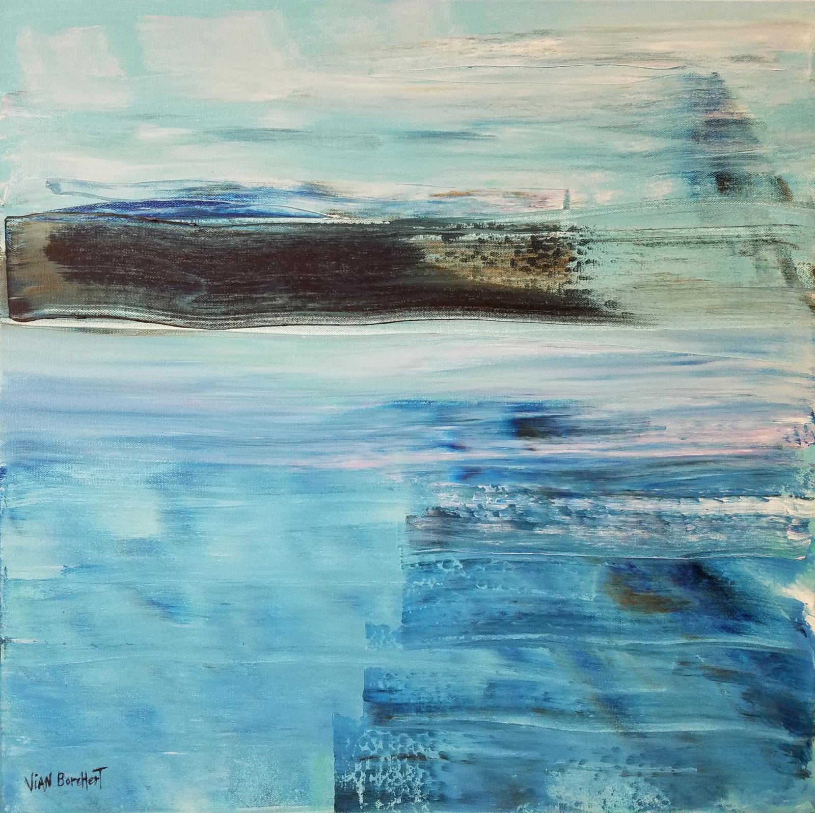 An abstract seascape painting depicting the mirage feeling when looking into the sea horizon line.
