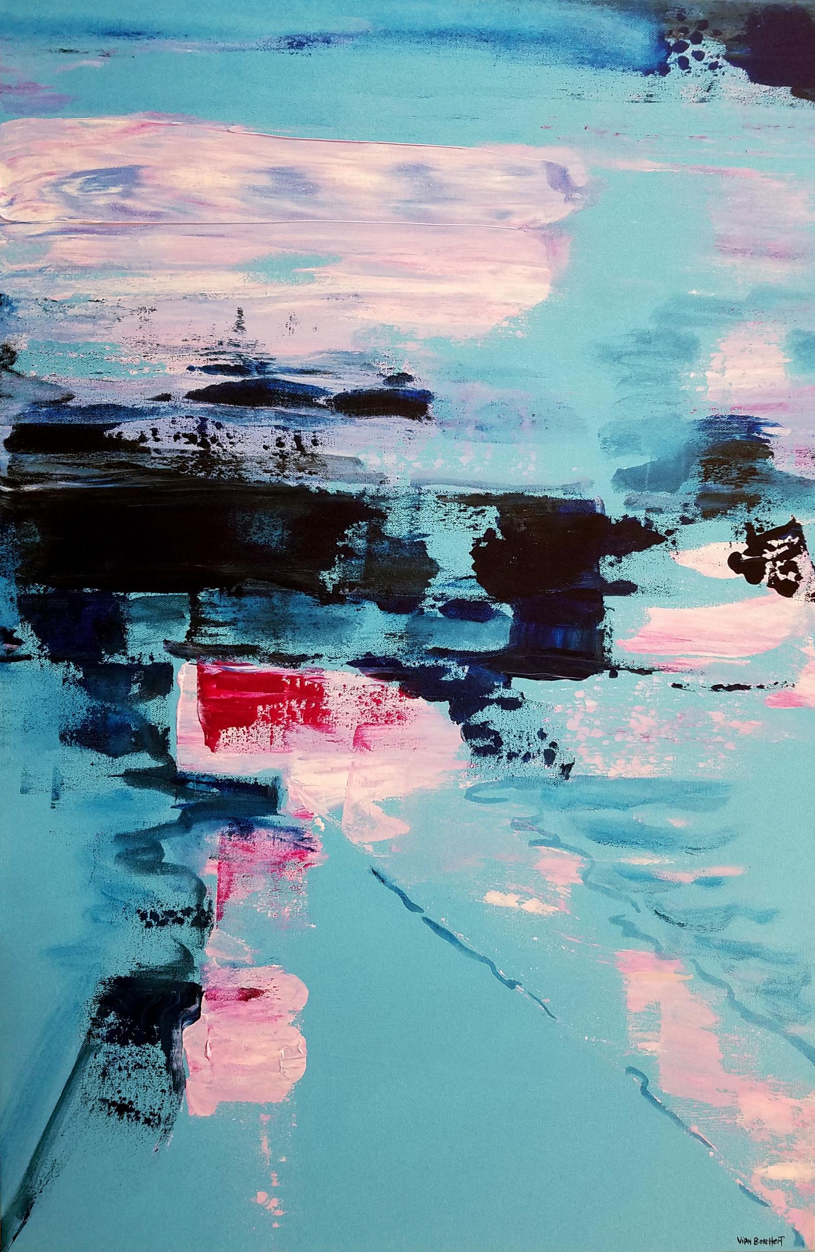 An abstract painting based on nostalgic memories by the sea.