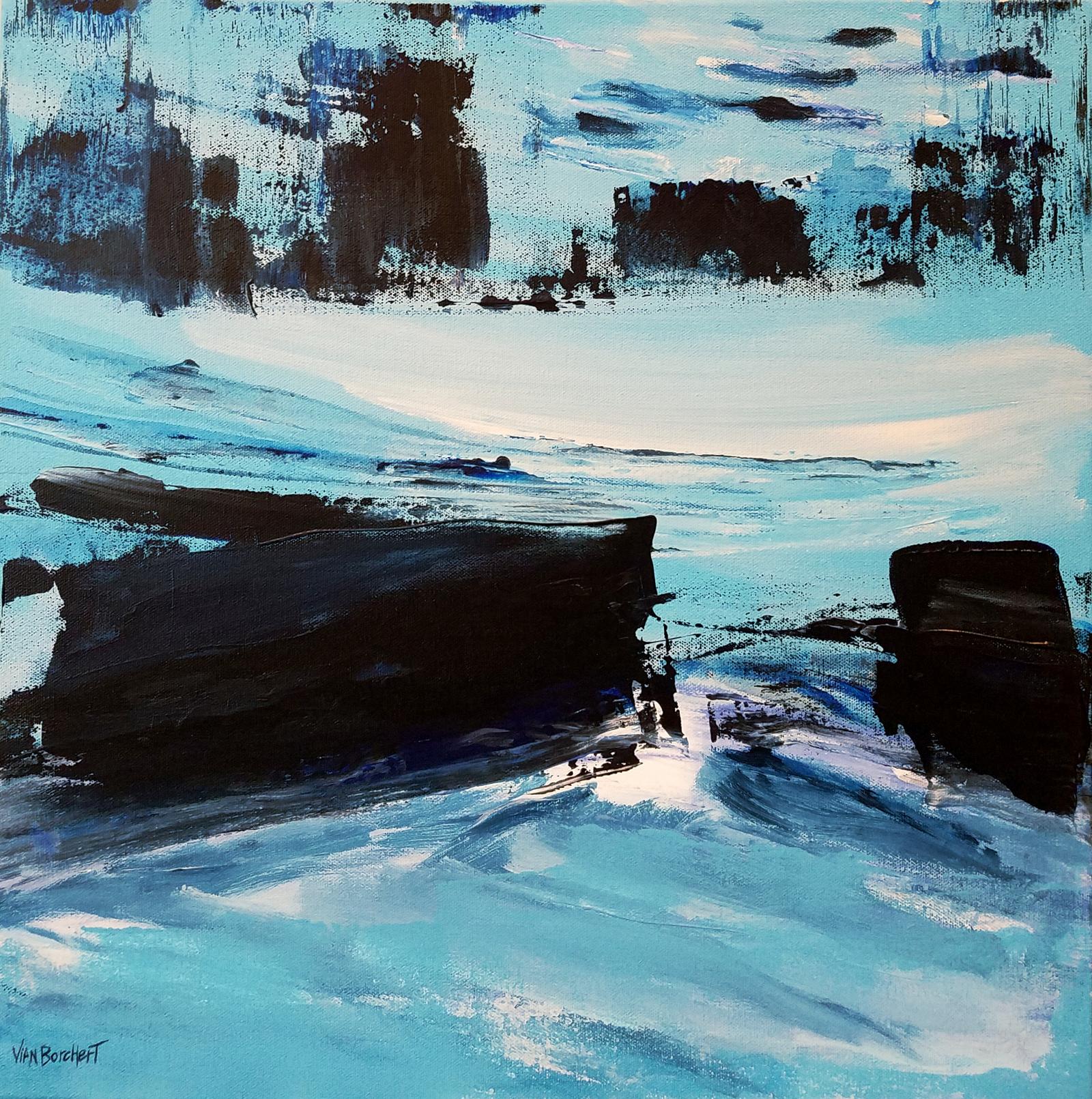 This painting titled "Over Seas" was done during quarantine and COVID-19 times. The painting depicts a reminiscent and nostalgic look back at the travels and adventures taken pre-Covid times. Moreover, the painting reflects feelings of nostalgia towards overseas distant lands visited earlier