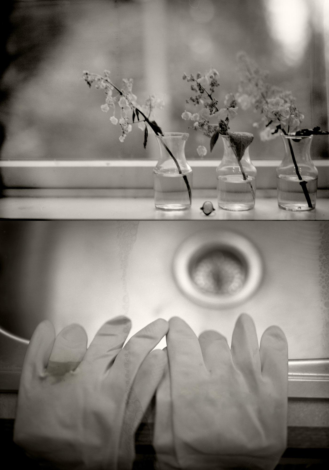 Cara Lee Wade’s photographs are stitched from the fabric of matriarchal memory through objects once held, places once known, and stories told. Through self-portraiture and the act of performance, she becomes both a witness and a vessel for the women who came before her, weaving familial artifacts, not as fixed truths, but as living, breathing echoes, where what is absorbed, altered, or lost is made visible again.
What began in mourning has become ritual. A story passed at the supper table, or a dusty teacup found in an antique store might spark a new image. Loss has ignited in Wade a commitment to absorb, preserve, and gather what remains, the stories, pieces, and  places holding them close before they, too, disappear.
Photographs are made with a 1947 4x5 Graflex and printed in small archival editions, each a tactile response to the fragility of remembrance.