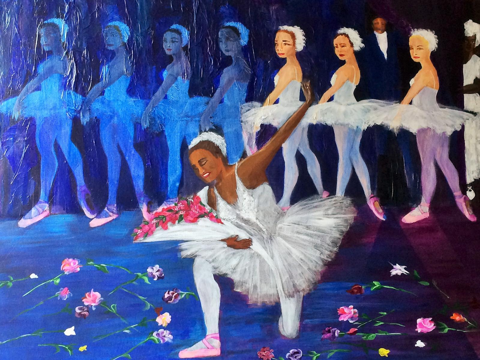 As a Tribute to the late Mrs. Bernice Hammond Jackson, Founder of the Northeast Academy of Dance, the painting depicts the diverse emotions within the dance industry, especially when Misty Copeland becomes a Prima Ballerina. This painting is a "collector's" piece, primarily for an institution that is interested in historical documentation, particularly in the areas of Dance, and/or Black History.