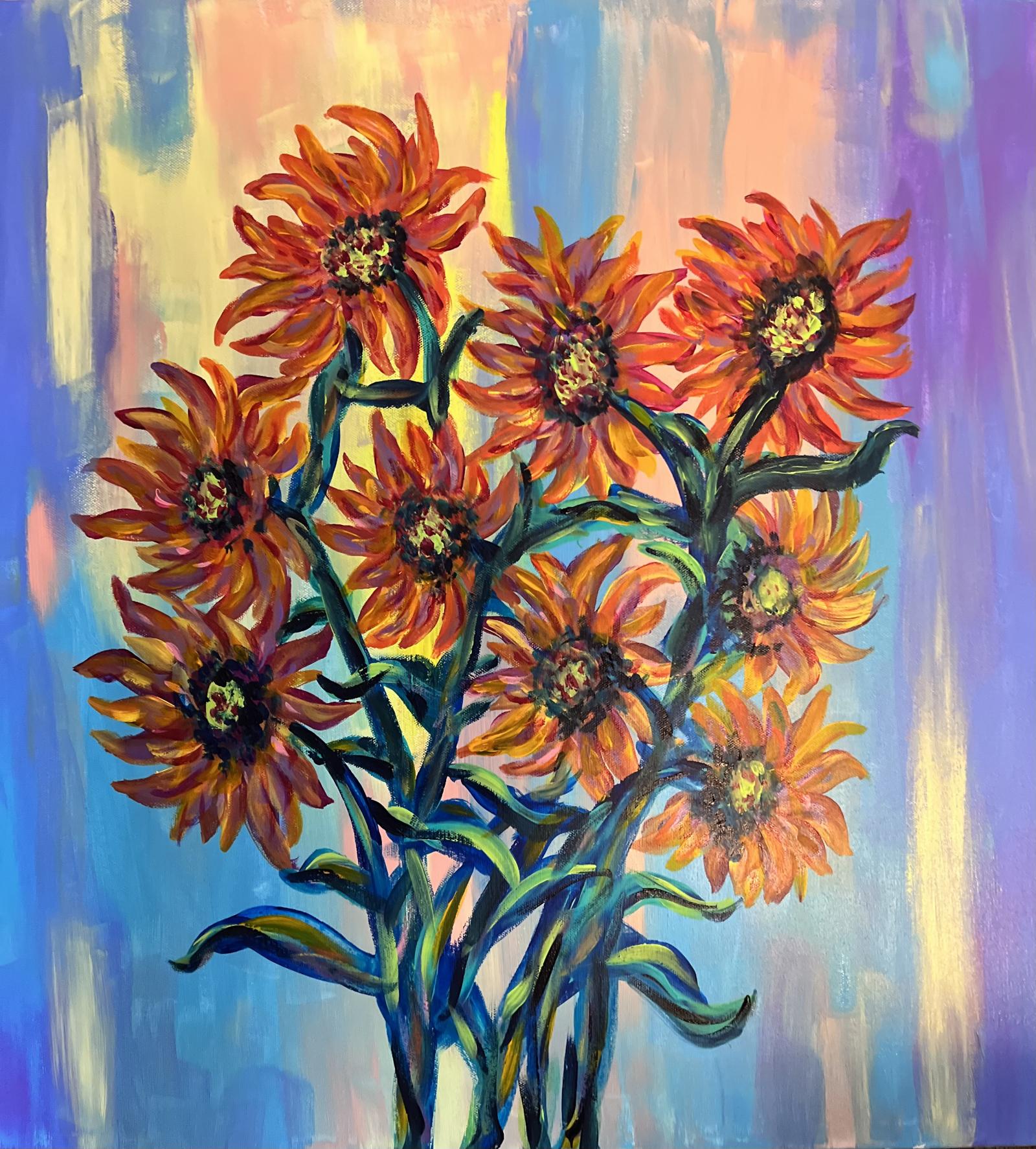 Acrylic impressionist painting  on Canvas  20 x 20  full of color and movement 