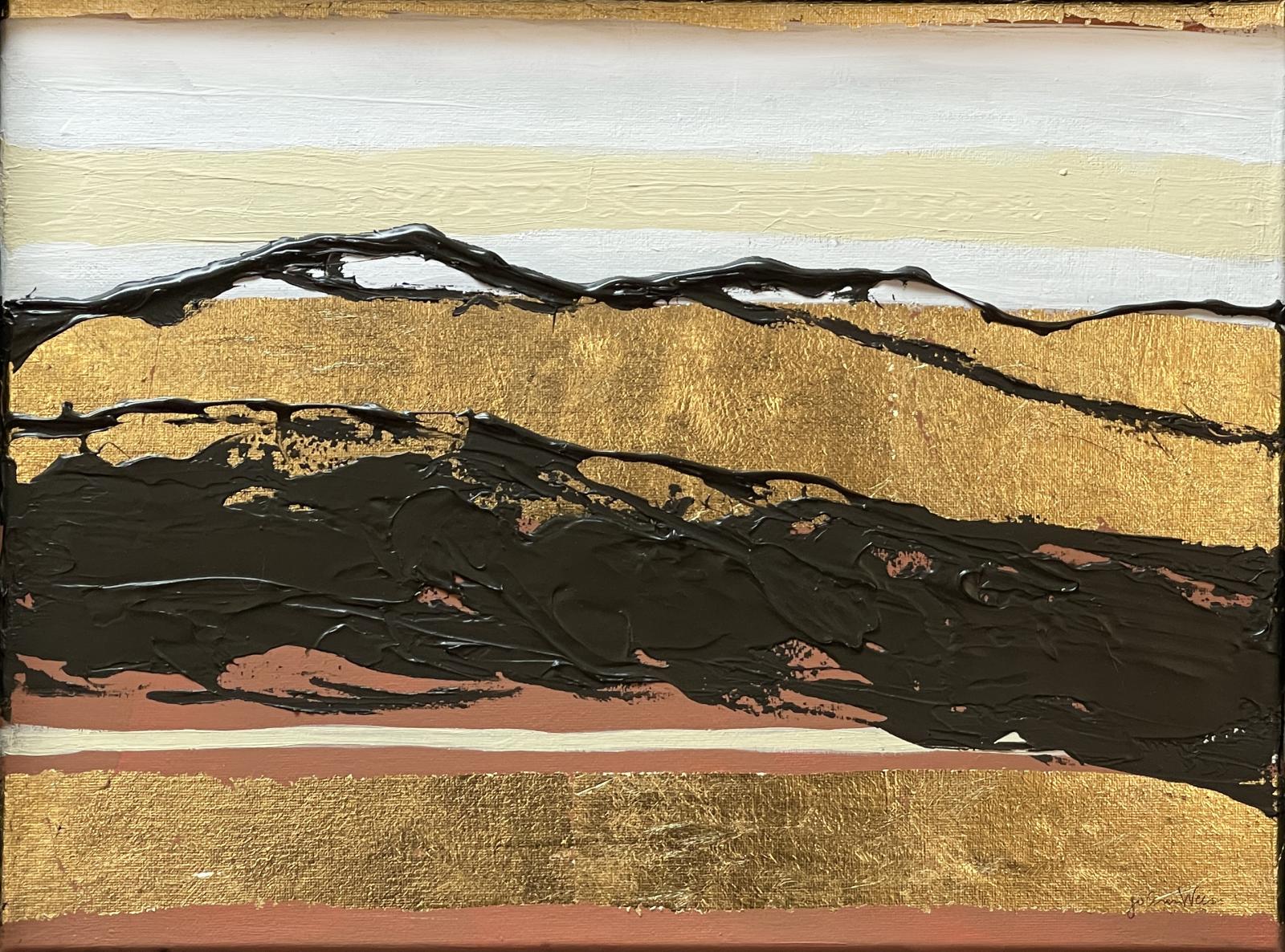Gold leaf and tar mix to create a pacific landscape