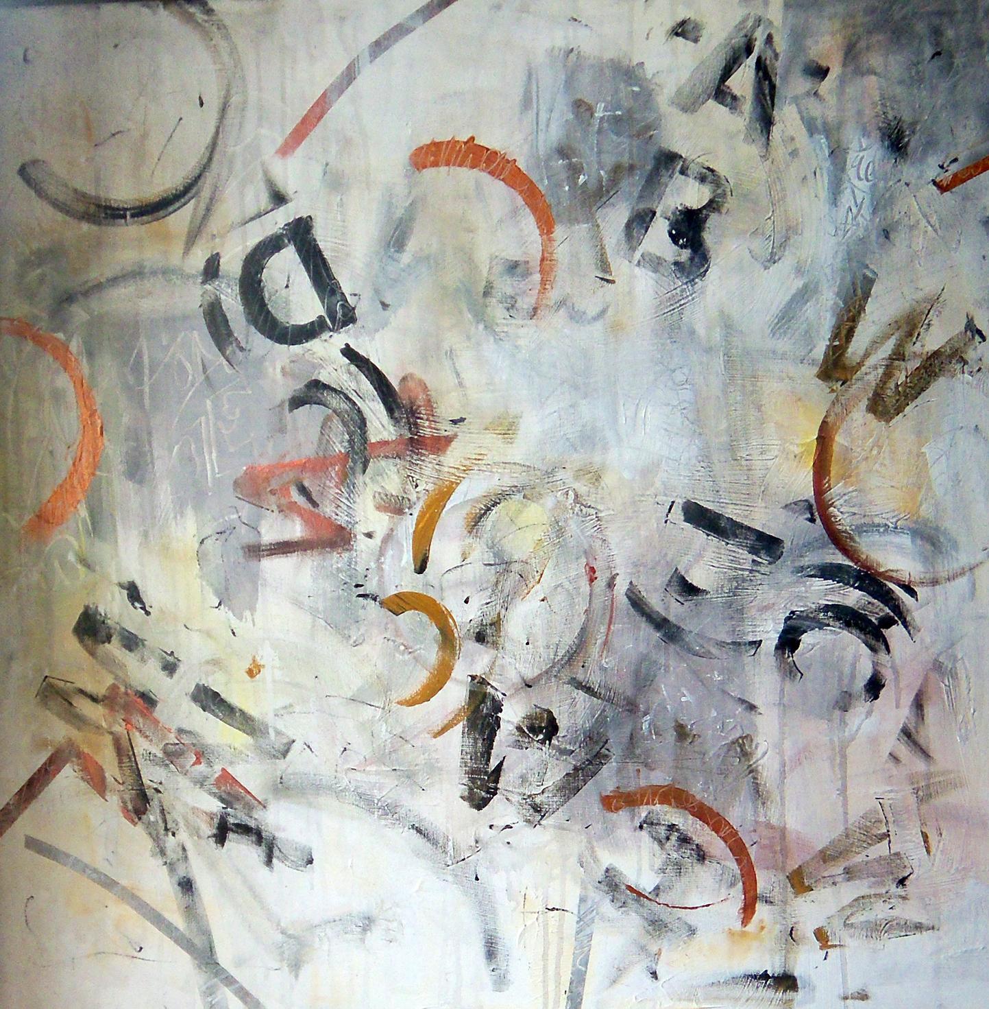 Abstract depiction of letters/words suggesting how they can be utilized in an artistic arrangement