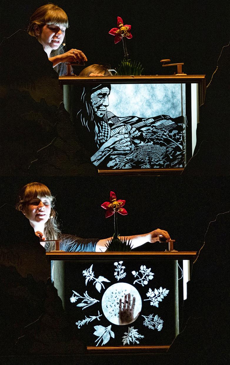 Paper cut crankie about a woman attempting to stitch the world back together with the help of non- human allies. Story and visuals by applicant. Performance assistance by Jocelyn Haversat. Musical accompaniment by Jonathan Vocke.