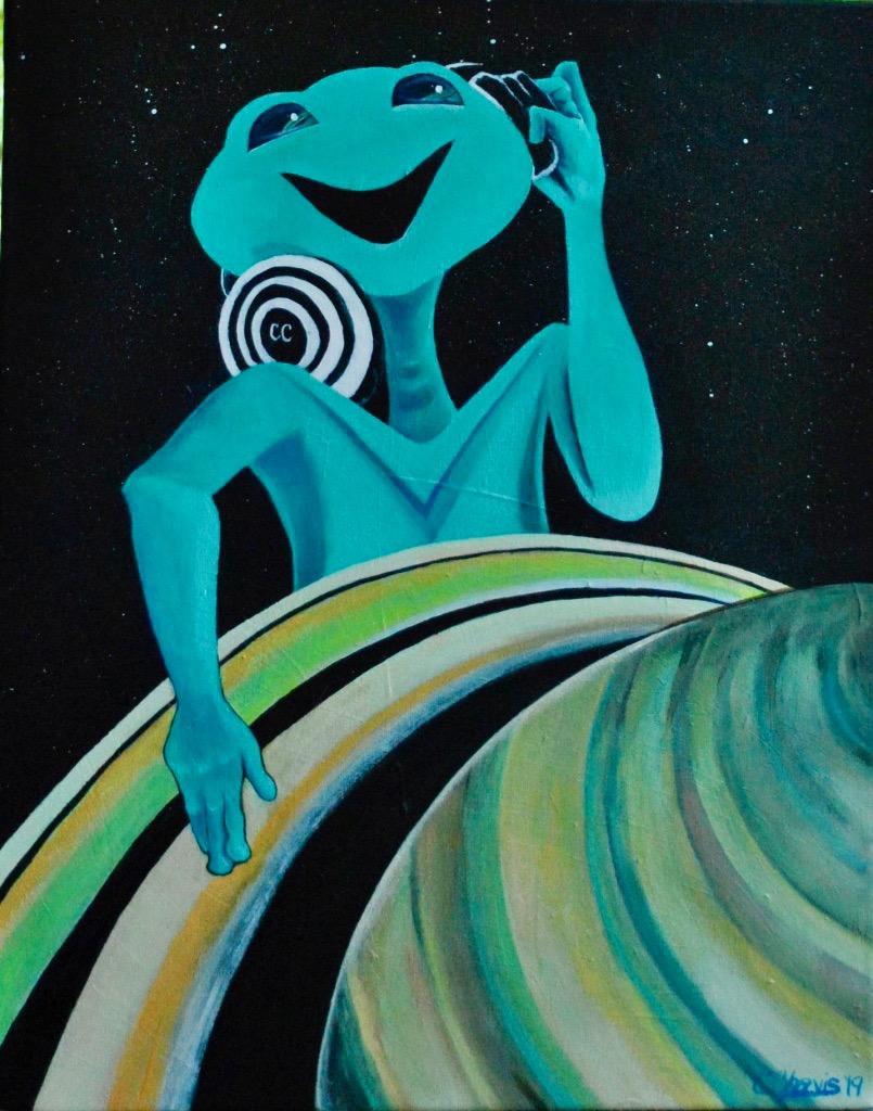 DJ Martian Spinning Saturn is a concept where the Martians are appreciating our solar systems musical abilities.