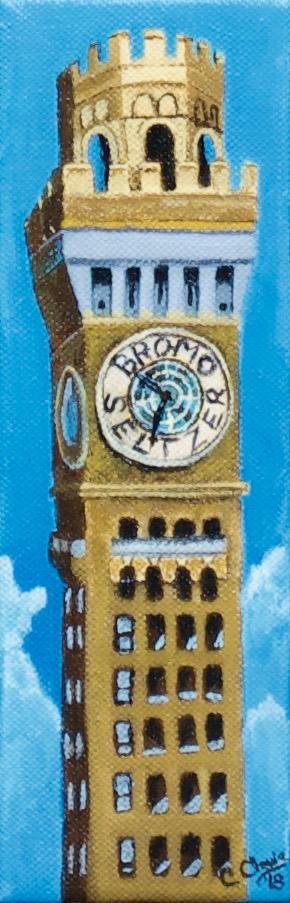 Small painting of the iconic Bromo Seltzer building in Baltimore Maryland.