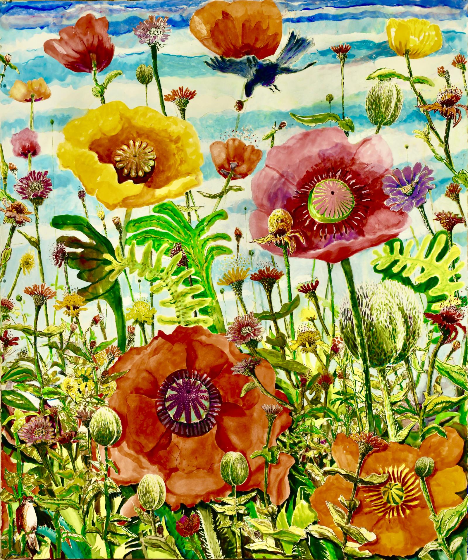 Large mixed media work on paper with artist's collaged screen prints