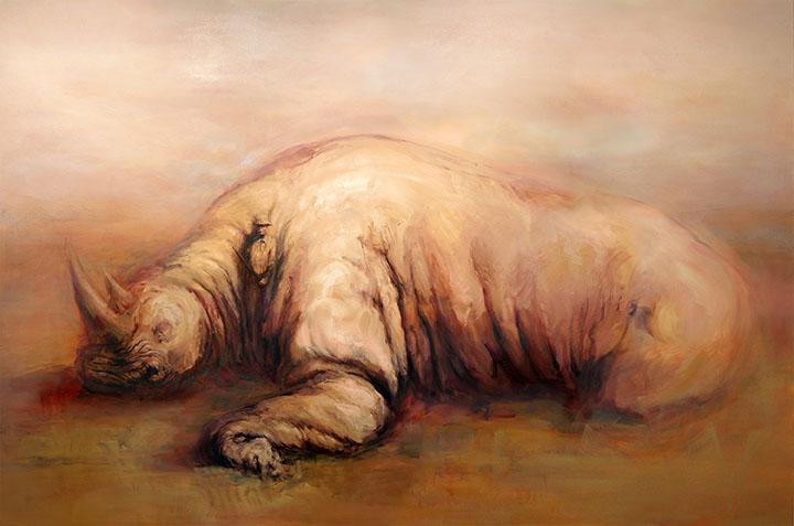 An image inspired by the mythologized trip Theodore Roosevelt took near the end of his life to re-assert his masculinity and Manifest Destiny spirit. The hulking rhino is ambiguously dead, TR is both dominant and submissive as he asserts his power while remaining one of America's foremost naturalist and preservationist Presidents.
