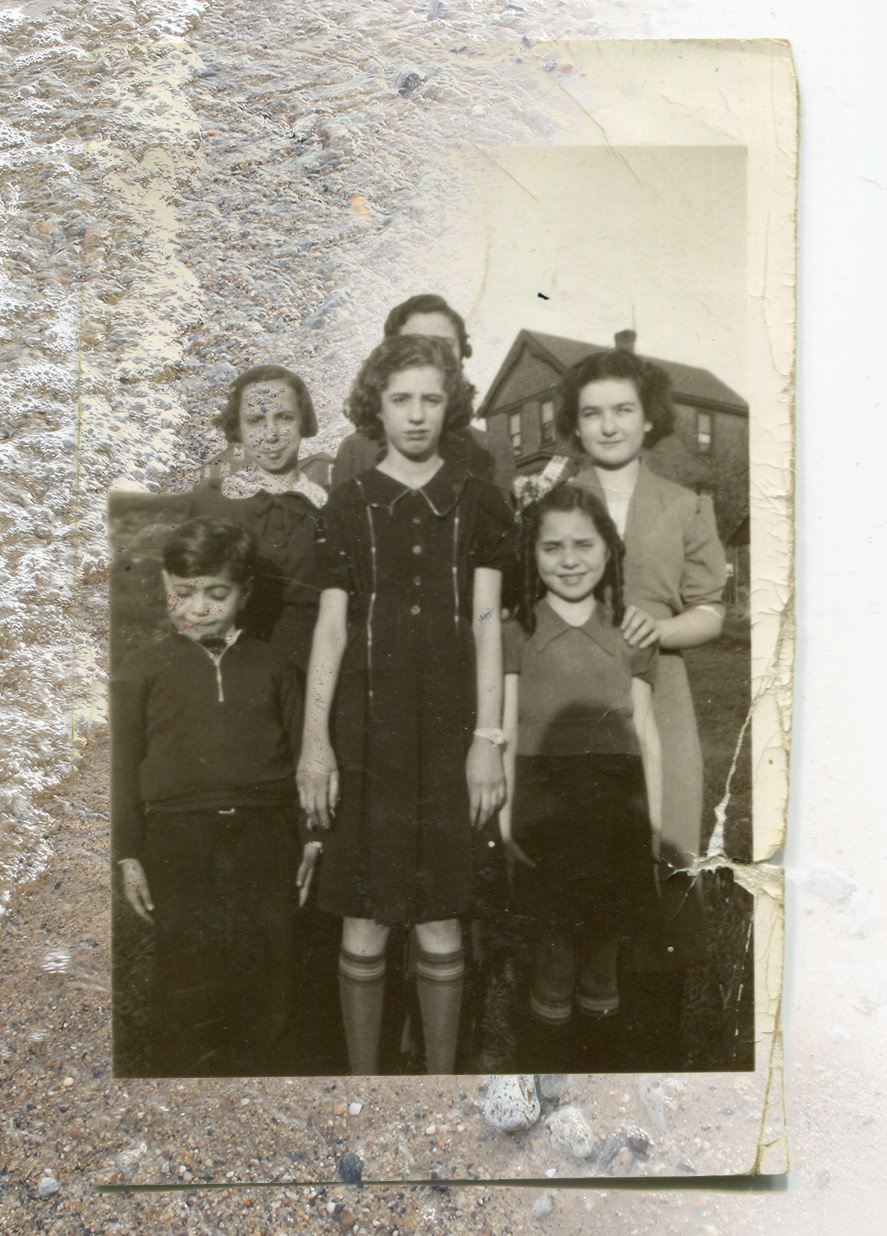 Found family photograph from 1920's with 2022 image of the bay superimposed
