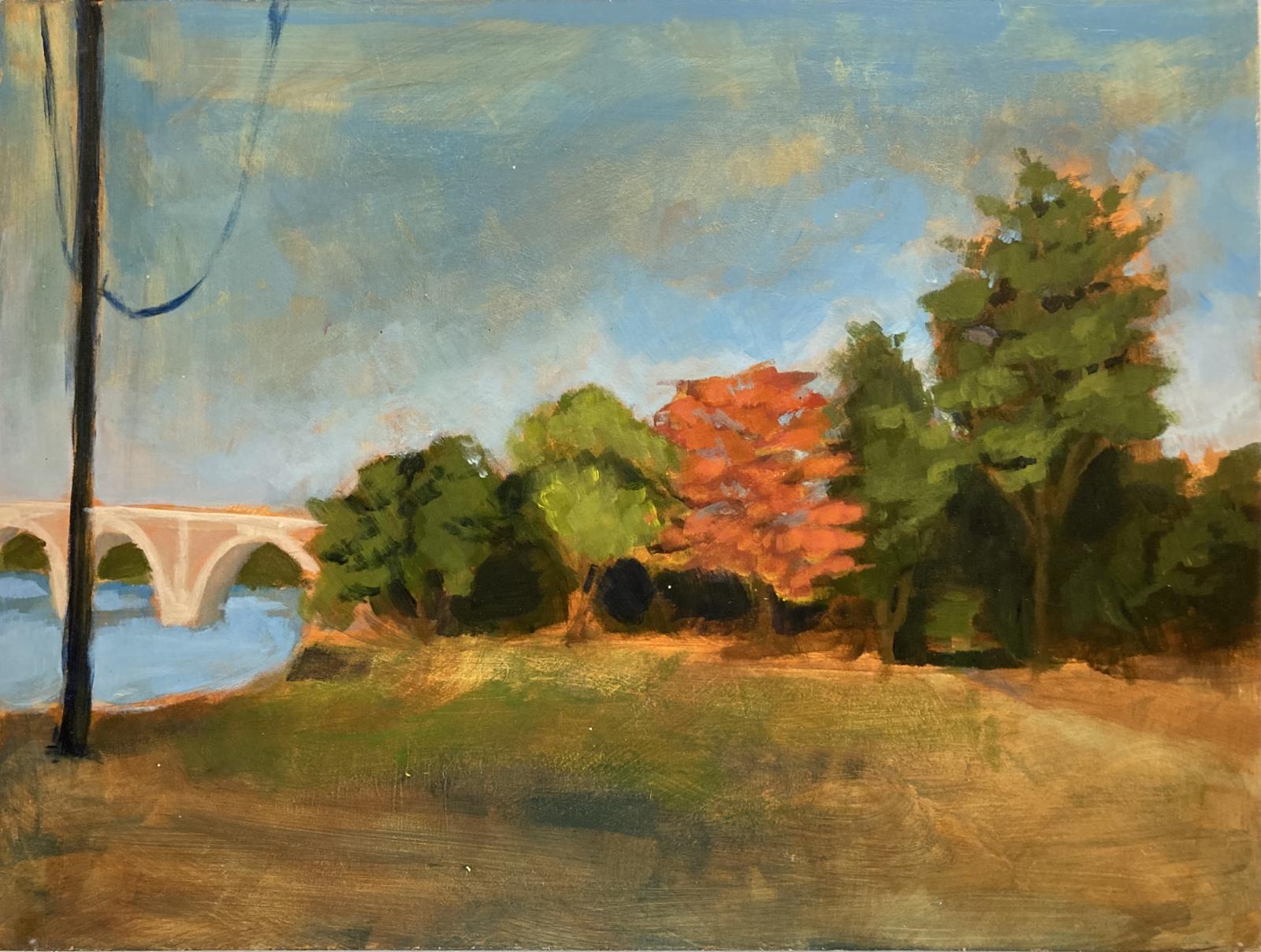 Plein air painting of the trees near Baltimore Community Rowing.