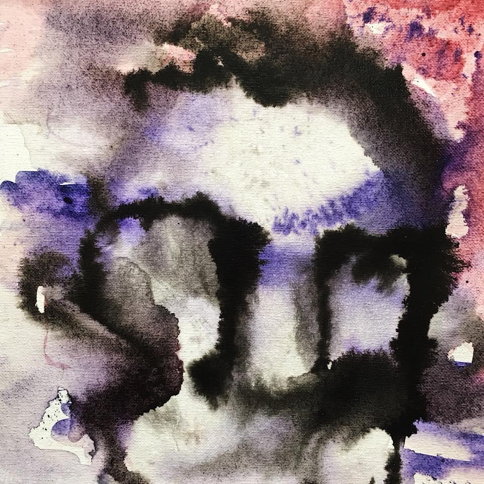 Marbled India Ink Portrait on Canvas
