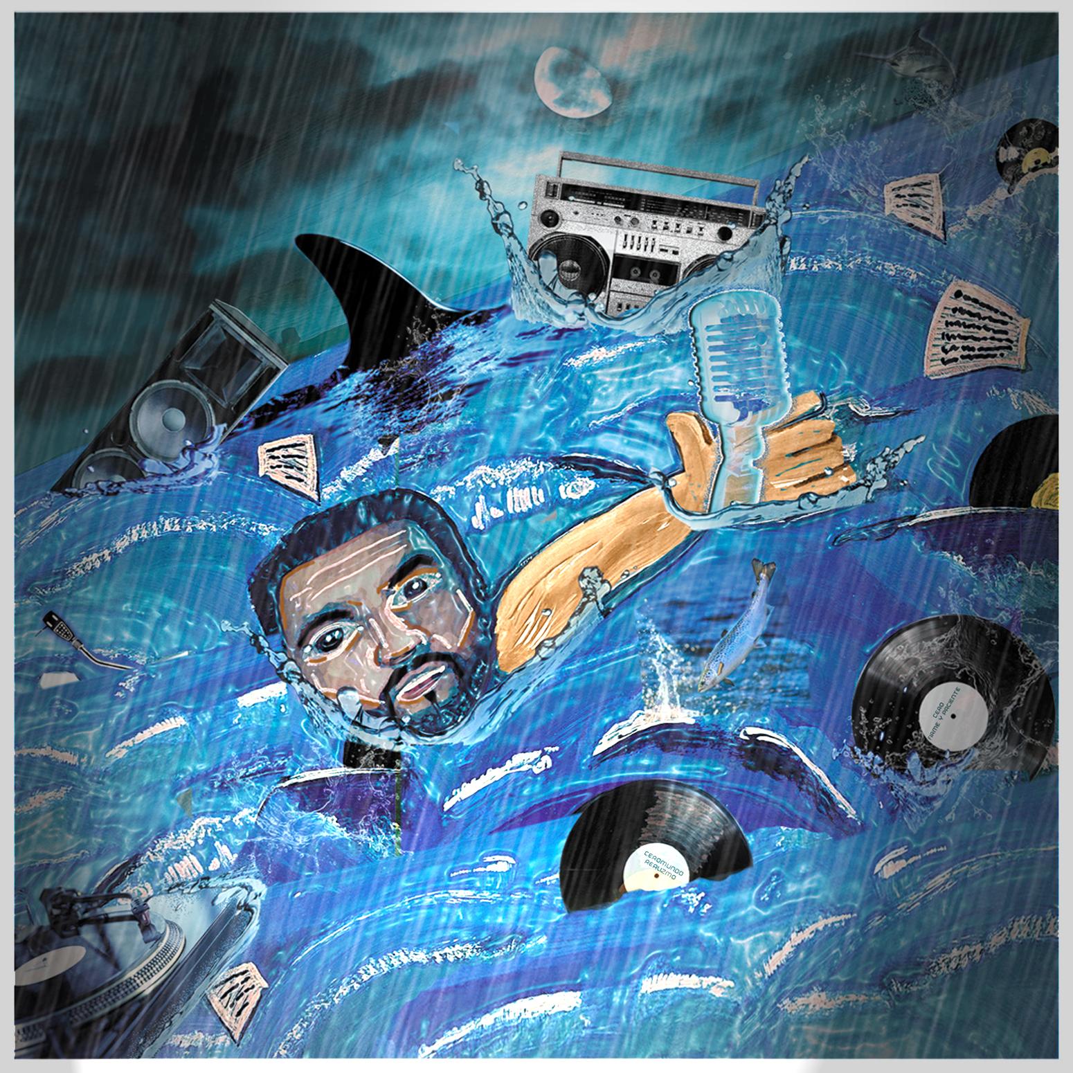 Inspired by a near death experience in the Carribean Ocean off the coast of Cartagena, Colombia.
It expresses the waves of the music and art industry and how one struggles to stay afloat.