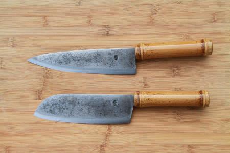 Carbon steel blades with 100 year old bamboo handles
