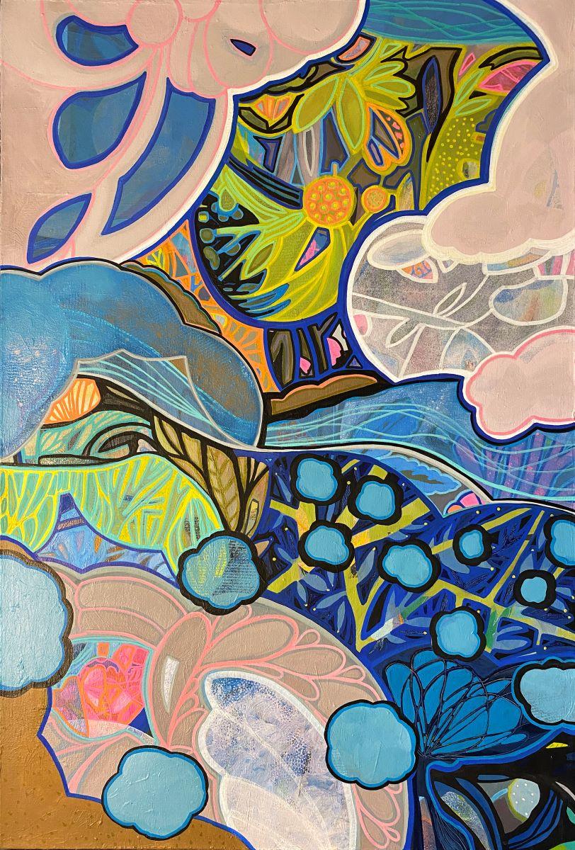 This painting is alive with vibrant colors and abstract floral motifs, infusing the composition with energy and movement. Each section of the image is filled with a kaleidoscope of patterns and hues that intermingle seamlessly, evoking a feeling of growth and vitality. The dynamic interplay of colors and shapes creates a sense of harmony and excitement, drawing the viewer into a world of vibrant beauty and imagination.
Original available. Please contact me