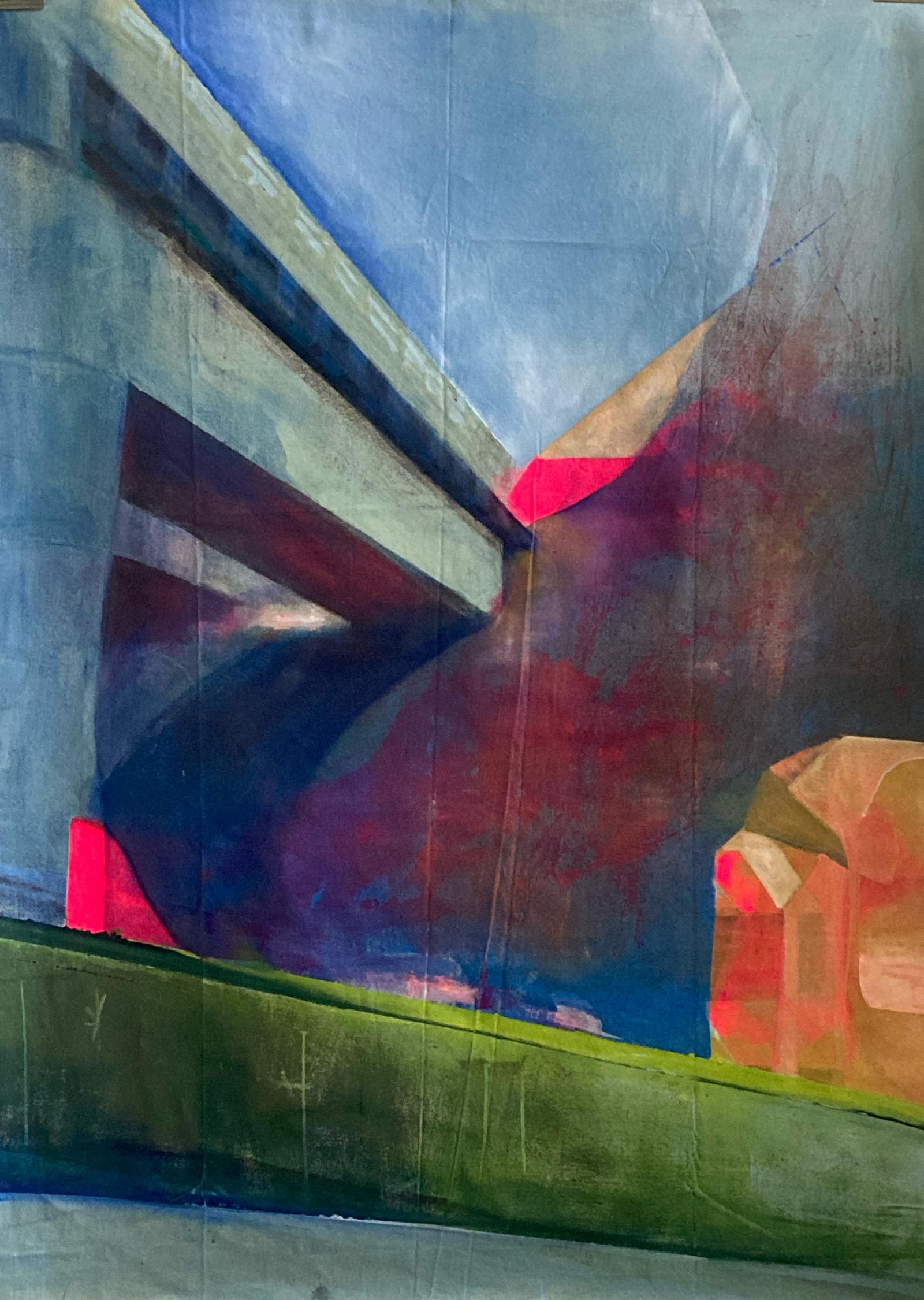 I’m developing a painting series that explores the tension between nostalgia, curiosity, fear, and beauty in rural landscapes under suburban development. Working on large, unstretched drop
cloths, I focus on the charged moment of transformation: the arrival of machinery, the raw sweeps of dirt, the visual disorder as a field or road is remade. These scenes stir a deep ambivalence in me. I
welcome new neighbors, and I’m struck by the dramatic beauty of shifting earth and human industry. Yet at the same time, I grieve the vanishing fields and the slow erosion of open land.
