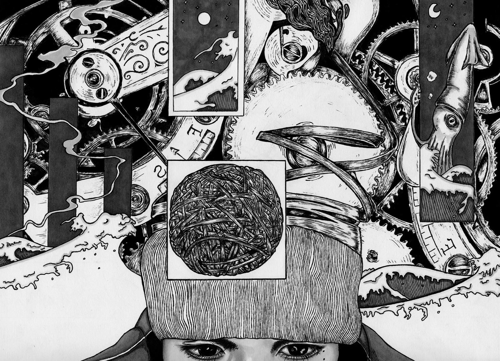 Inspired by the abstraction of thoughts, this piece envisions the gray matter of the mind.