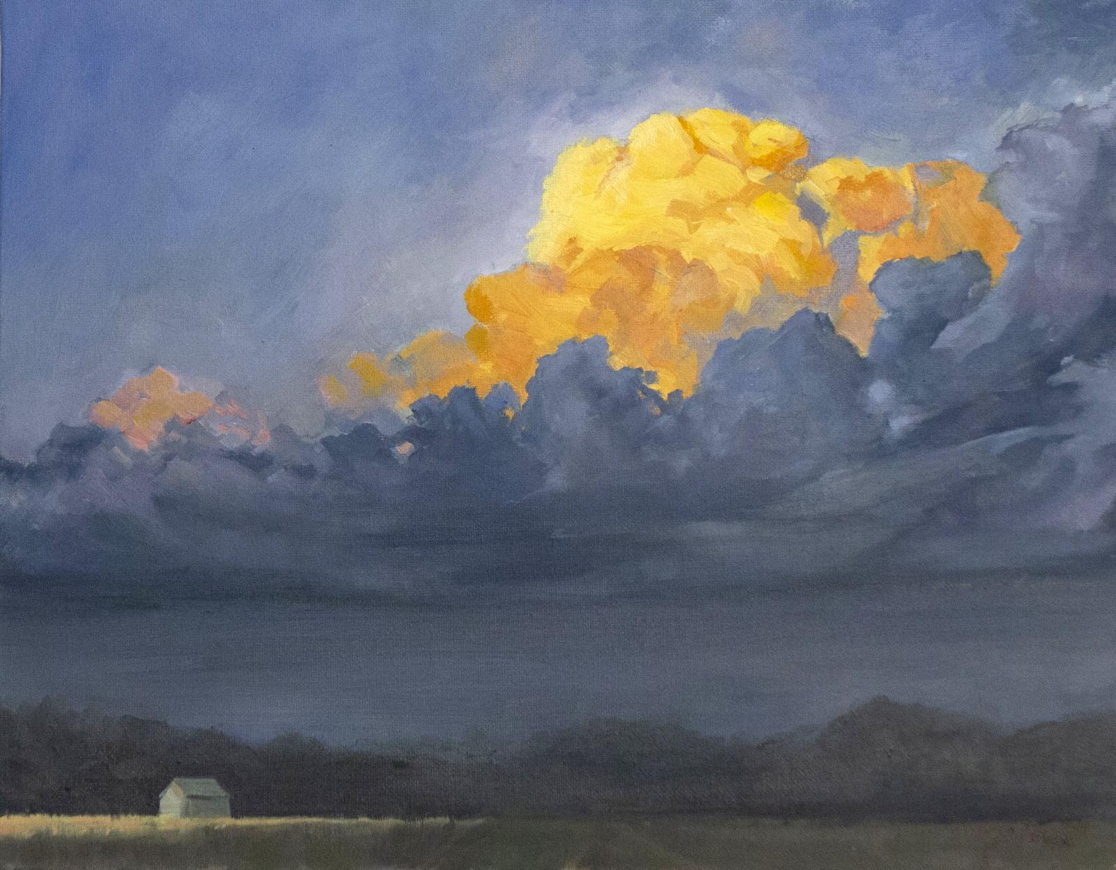 Don't Look Up, 2025. Oil on Canvas Panel, 12 in x 16 in. Featured in my collection Light Fixtures, debuted at Gallery Blue Door in February 2026.