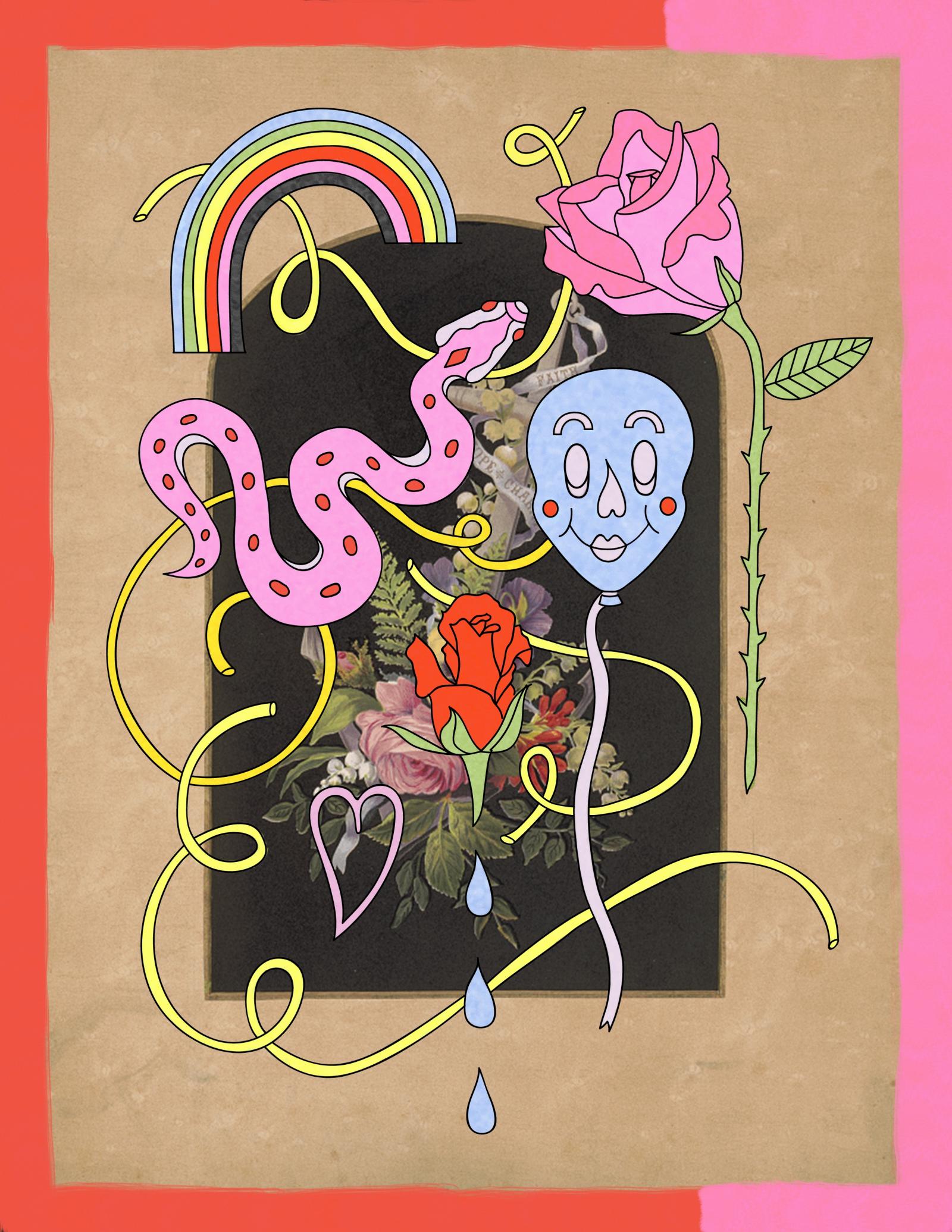 A part of Tillman's first solo show FREAKBANANA; an introductory body of work consisting of mixed media paintings, digital collage, and sculpture. Loosely steming from Ikebana, the Japanese art of flower arrangement, Tillman creates pieces that focus on shape, line and, color.  With these pieces, Kelci Tillman explores the crossroads of humor and vulnerability. 