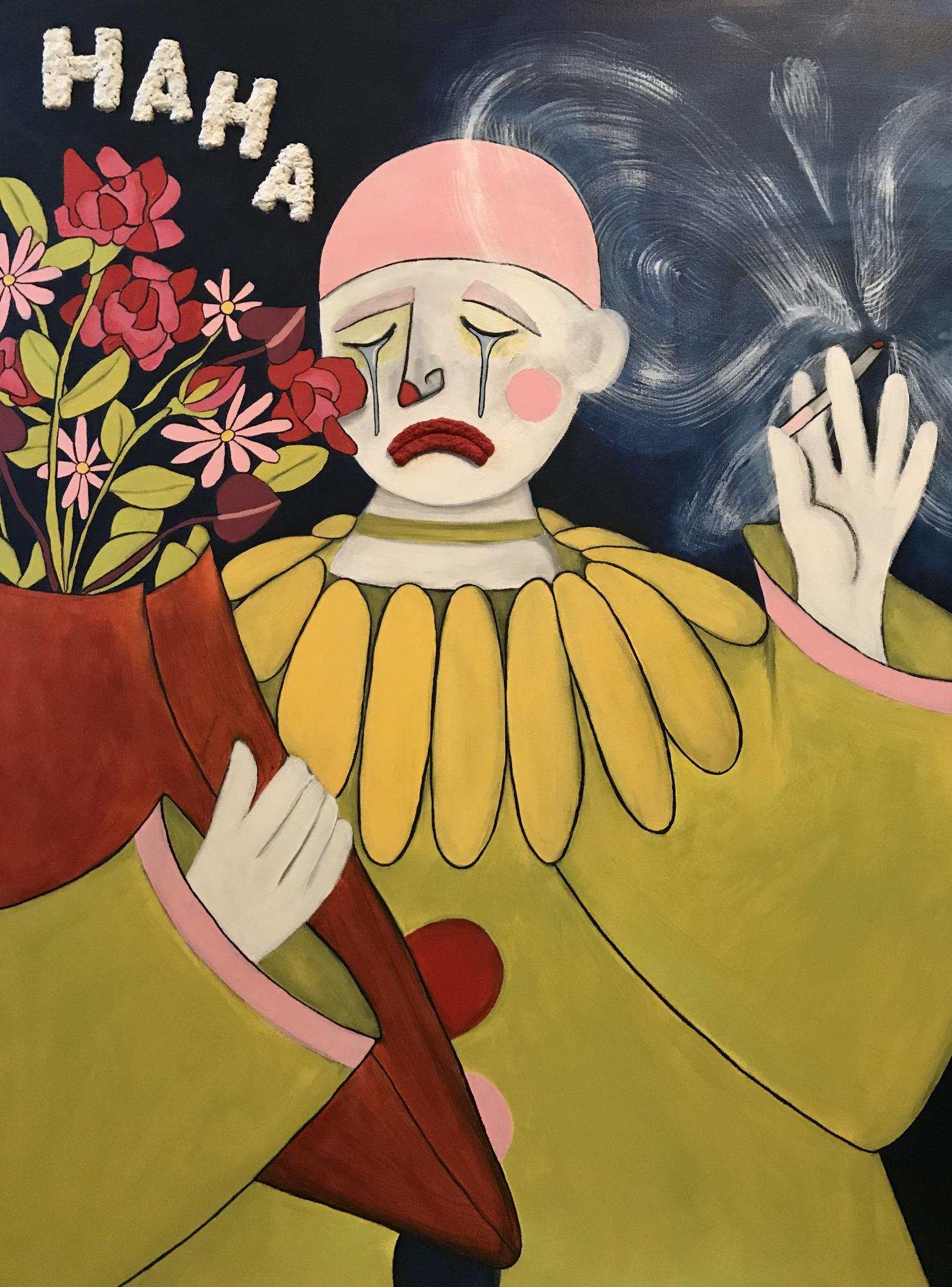 A part of Tillman's first solo show FREAKBANANA; an introductory body of work consisting of mixed media paintings, digital collage, and sculpture. Loosely steming from Ikebana, the Japanese art of flower arrangement, Tillman creates pieces that focus on shape, line and, color.  With these pieces, Kelci Tillman explores the crossroads of humor and vulnerability. 