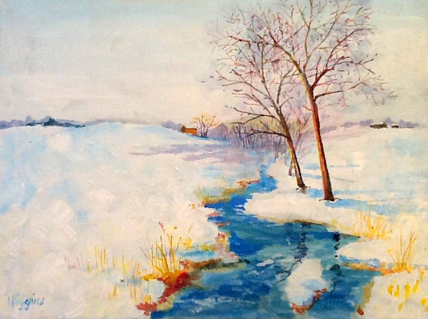 A creek in snow. Winter landscape