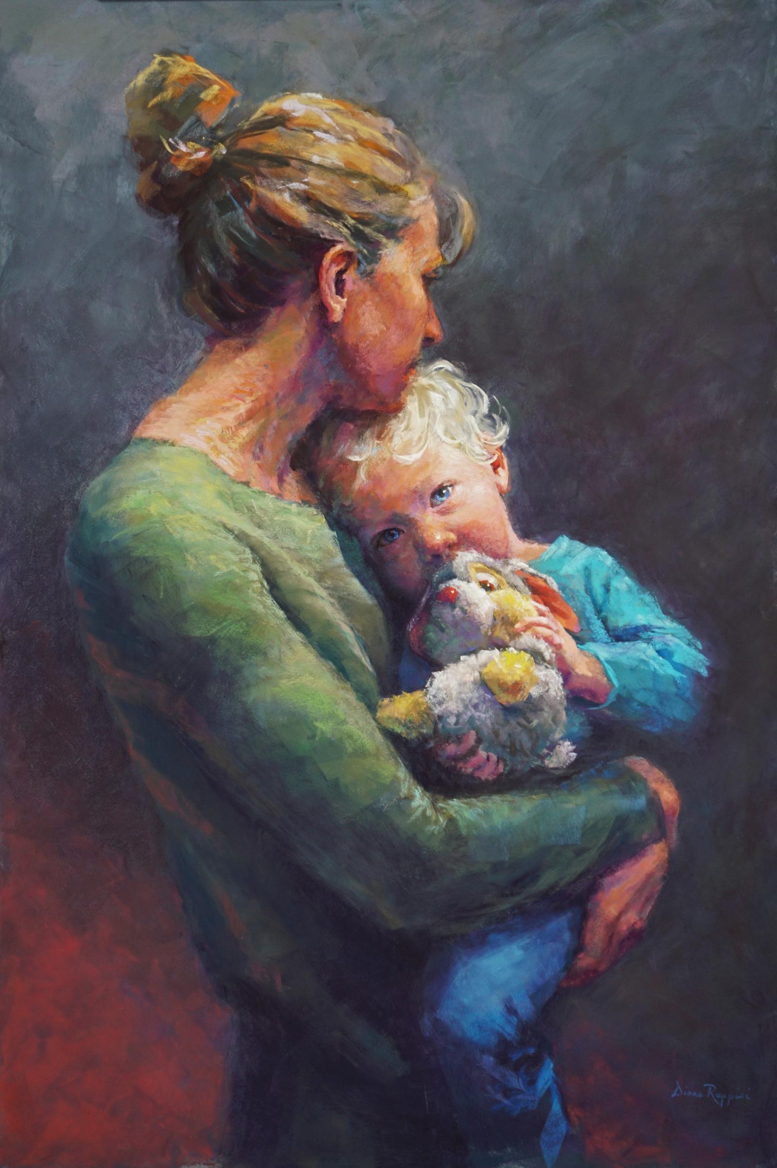 Pastel painting of mother and child