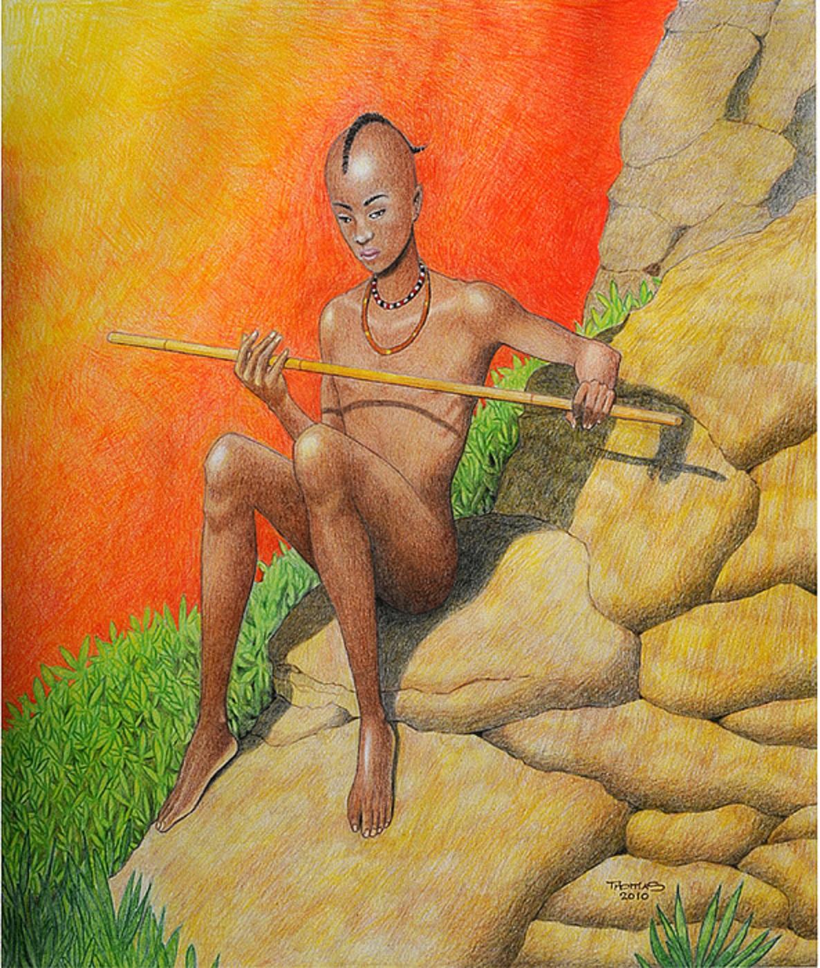 Portrait of a young boy from the Himba people from the Namibia area of Africa.