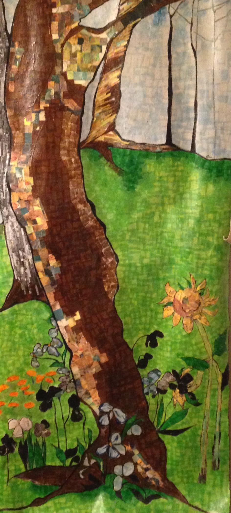 Tissue paper and book clippings on canvas