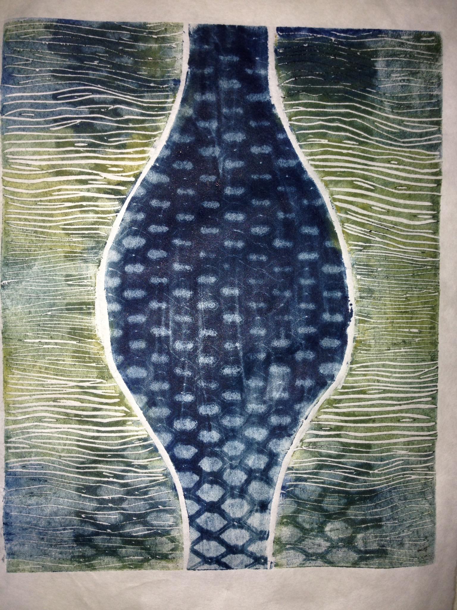 Wood block, collagraph, chine colle
