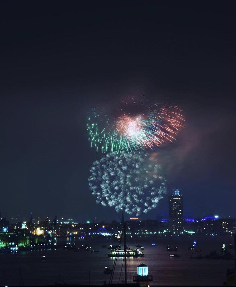 Photo taken by Masih Amadi of the fourth of July celebration in Baltimore City overlooking the Chesapeake bay.  