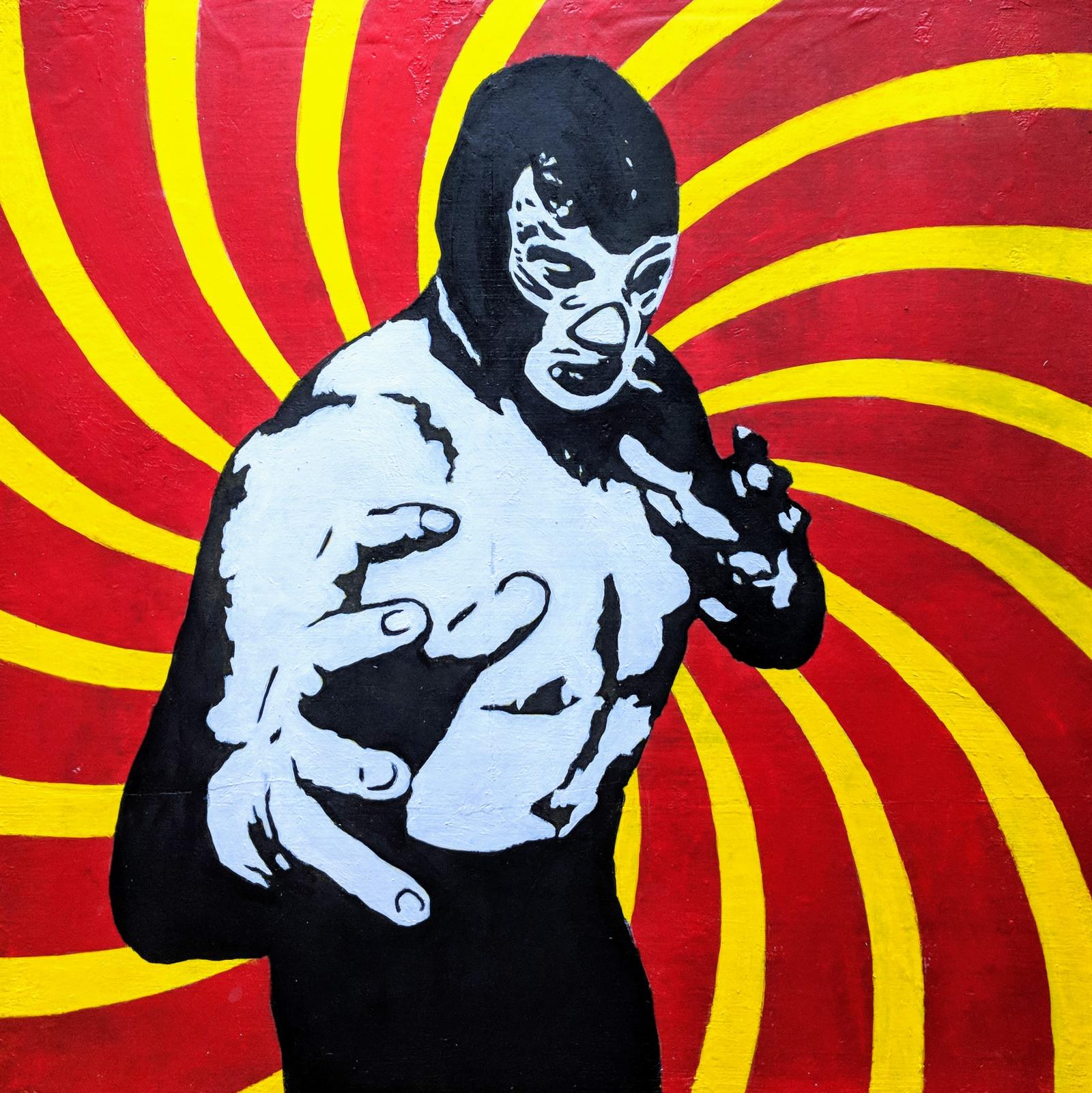 My bucket list includes going to see an authentic Lucha Libre wrestling match. This image was painted as part of my Behind the Mask series. I incorporated themes of identity and perception with these works. Who *is* that masked man?!
