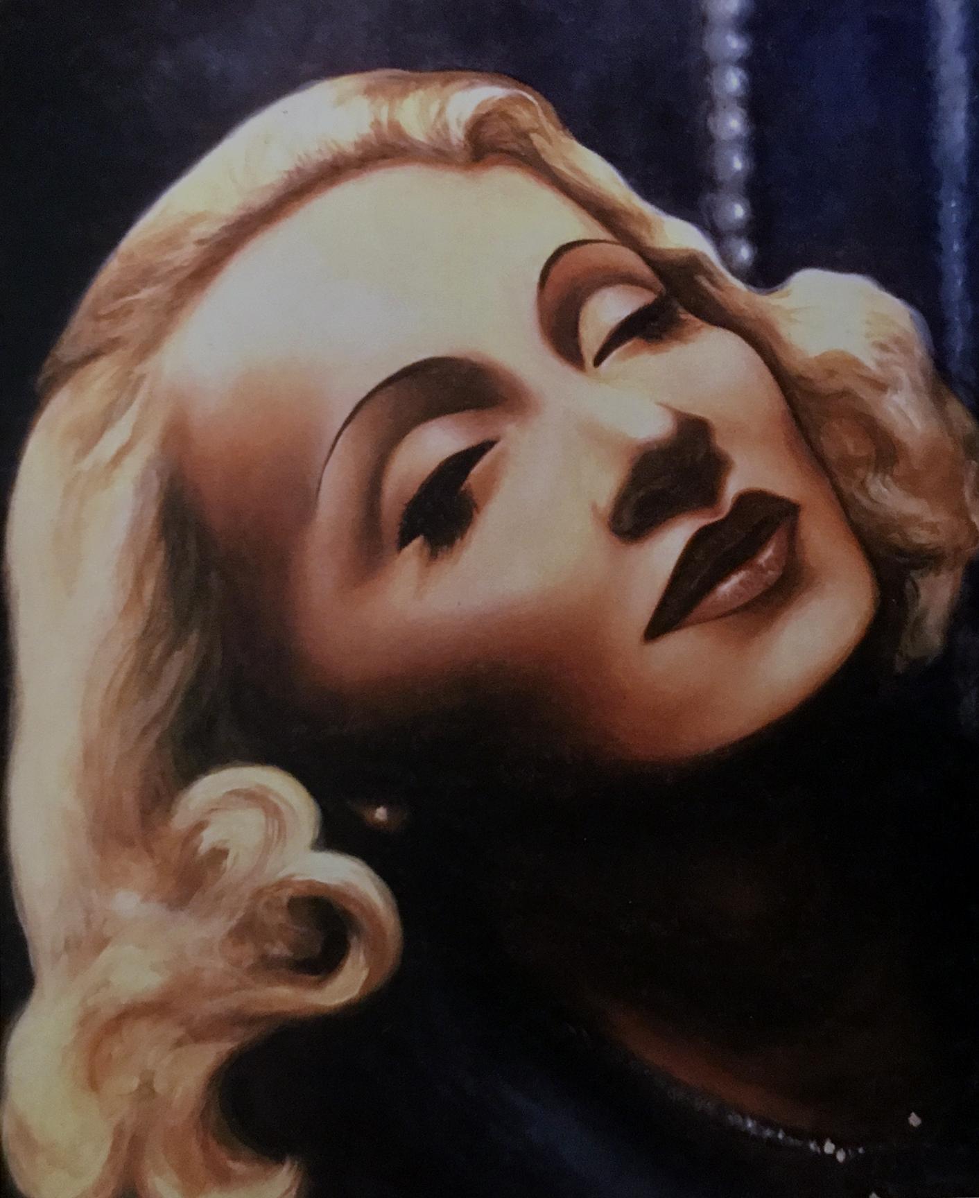 A classic black and white photographic of iconic actress Marlene Dietrich was use to create this color portrait.