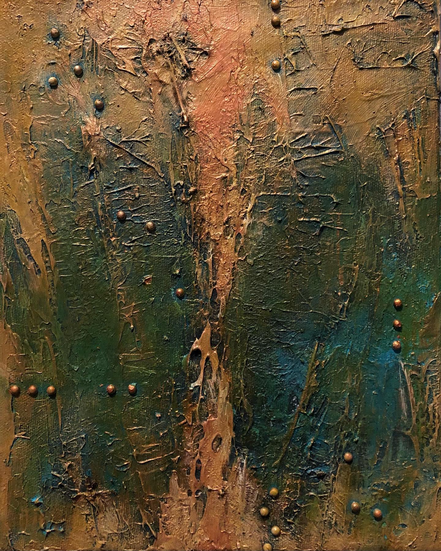 A piece of my current project, "Purge," a fresh series of abstract mixed media paintings. I’m taking back art as a form of play and expression, breathing new life into old materials that have been gathering over the past ten years, about the same amount of time since I graduated from college and set foot into the workforce.