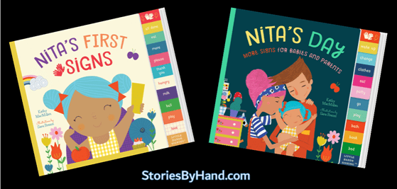 Nita's First Signs by Kathy MacMillan, illustrated by Sara Brezzi. Familius Press, 2018.
Nita's Day by Kathy MacMillan, illustrated by Sara Brezzi. Familius Press, 2020.
