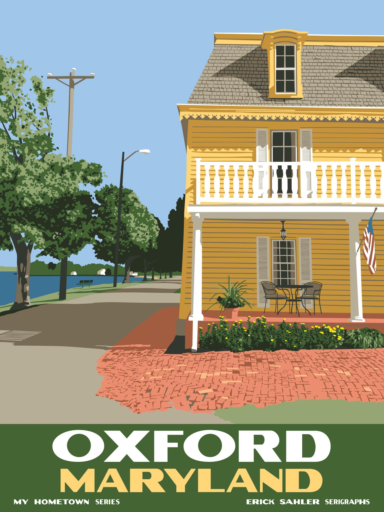 Silkscreen print celebrating Oxford, Md.