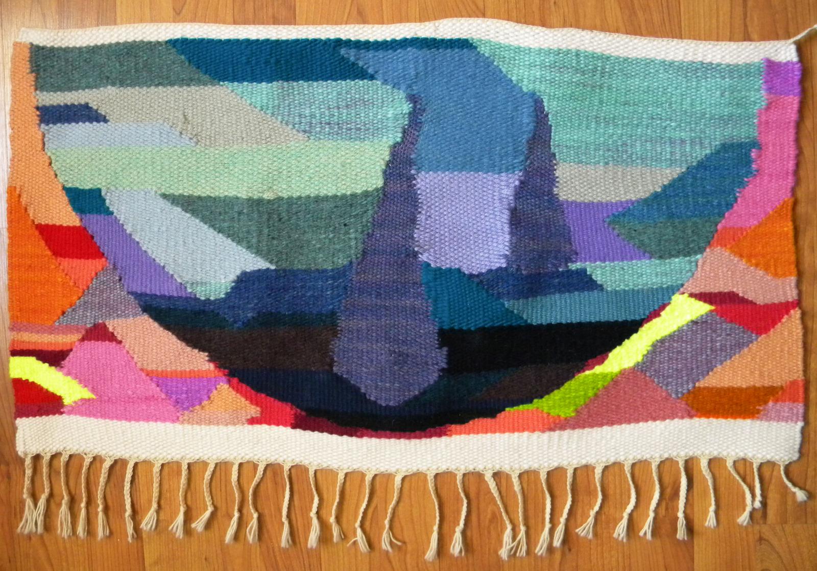 weft-faced plain weave tapestry. hand-dyed wool and acrylic yarns.