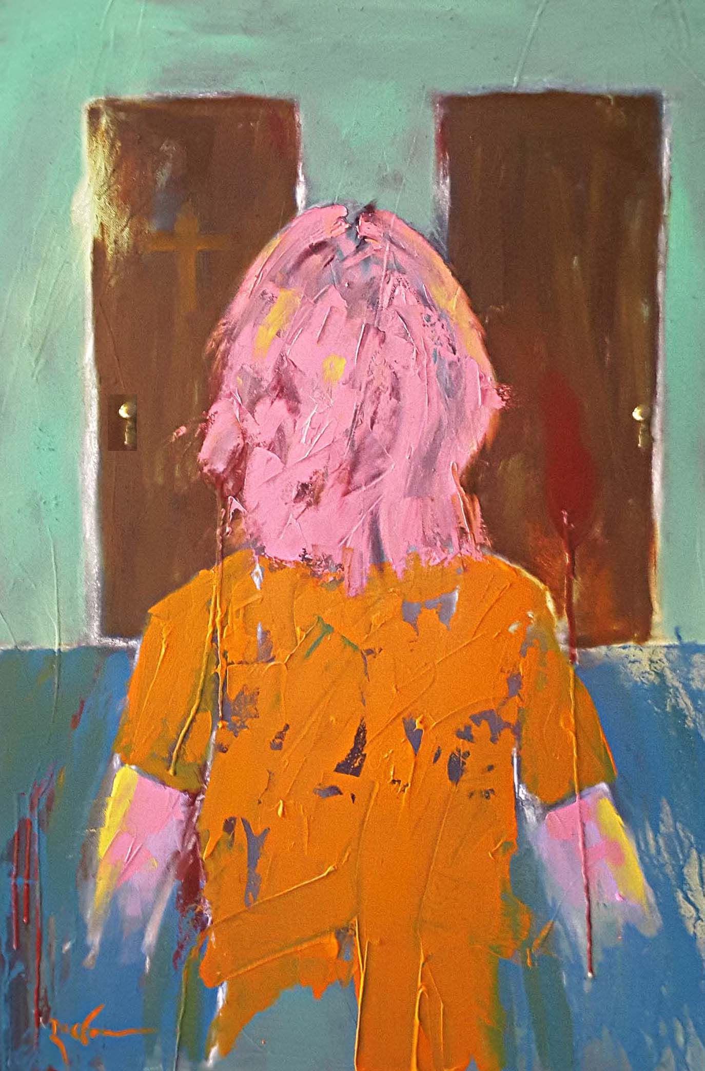 Her Body - Her Choice
Outside forces, religious, political and social, try to control us to get us to live our lives their way. We should have a choice, the choice should be ours, not theirs.
The doors in this painting represent that choice. Women should be the only ones to decide what happens to her body.