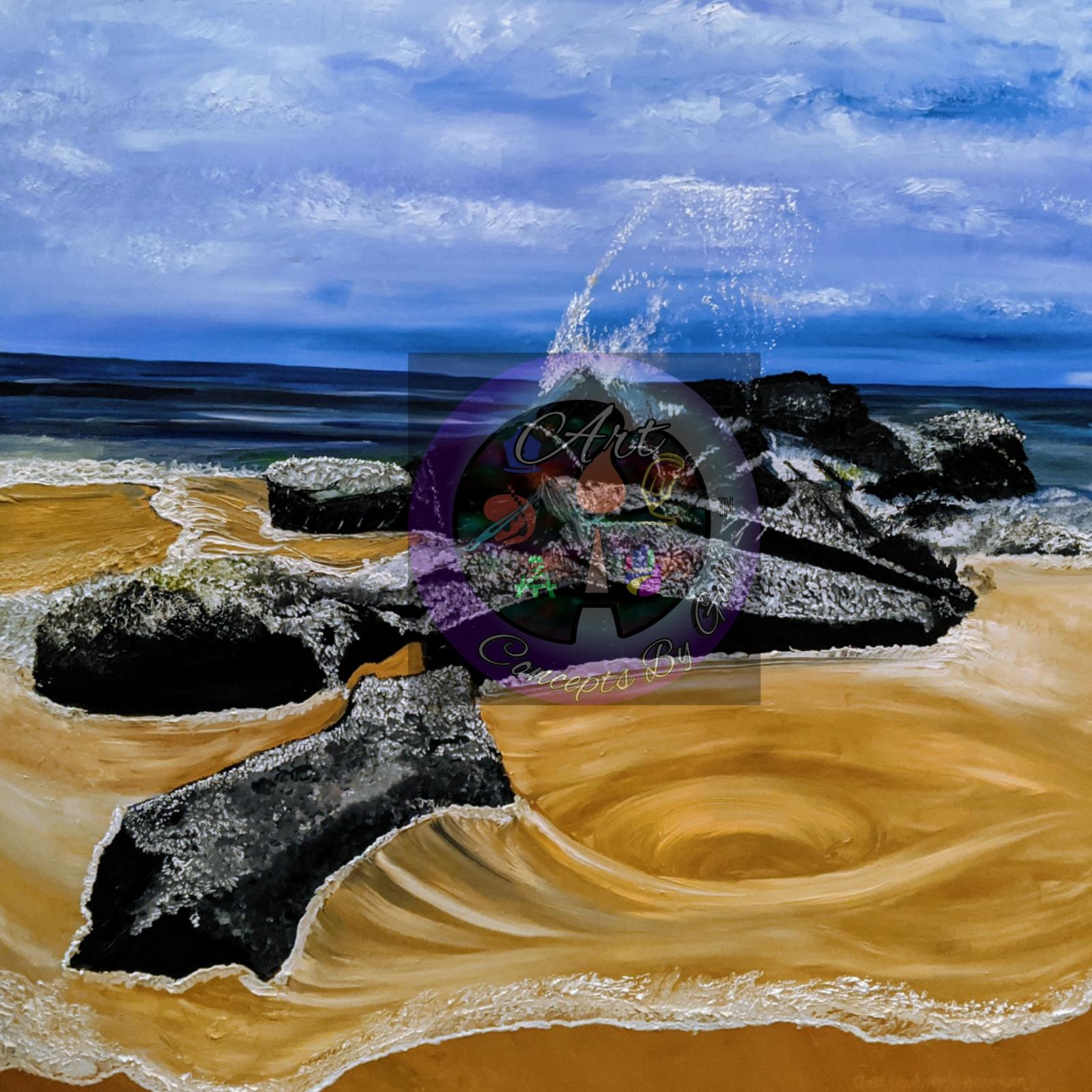 Oil painting of the beach in OCMD