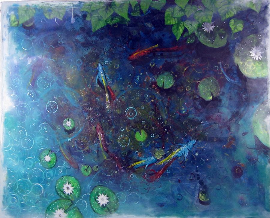 An attempt to simulate the sound of falling rain on a pond of fish.