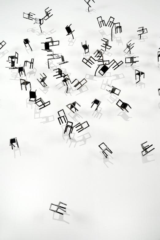 welded steel installation. The title of this work refers to the myth of Cassiopeia and the constellation named for her in the night sky, although chairs have many interpretive qualities.