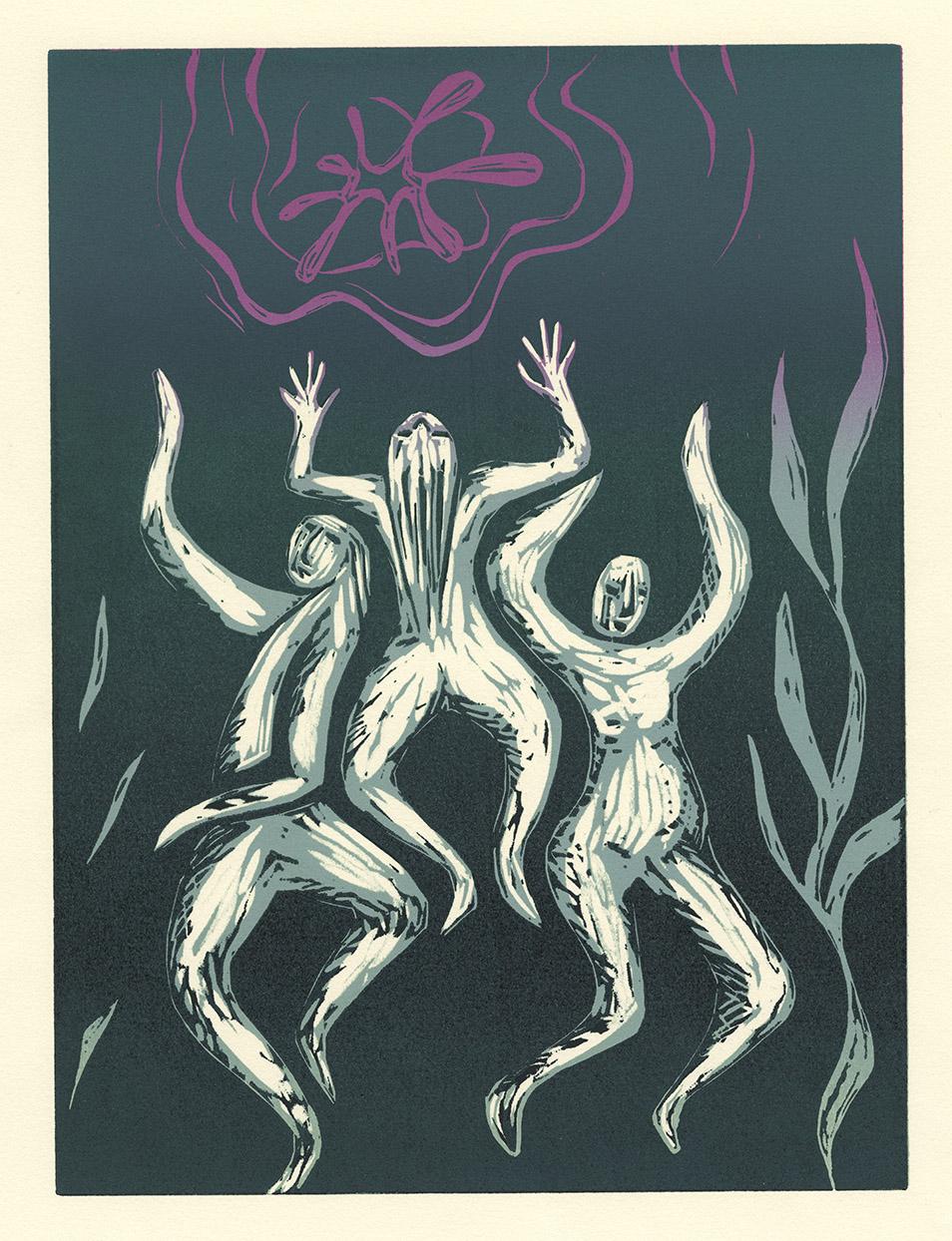 Color woodcut using two rainbow rolls
