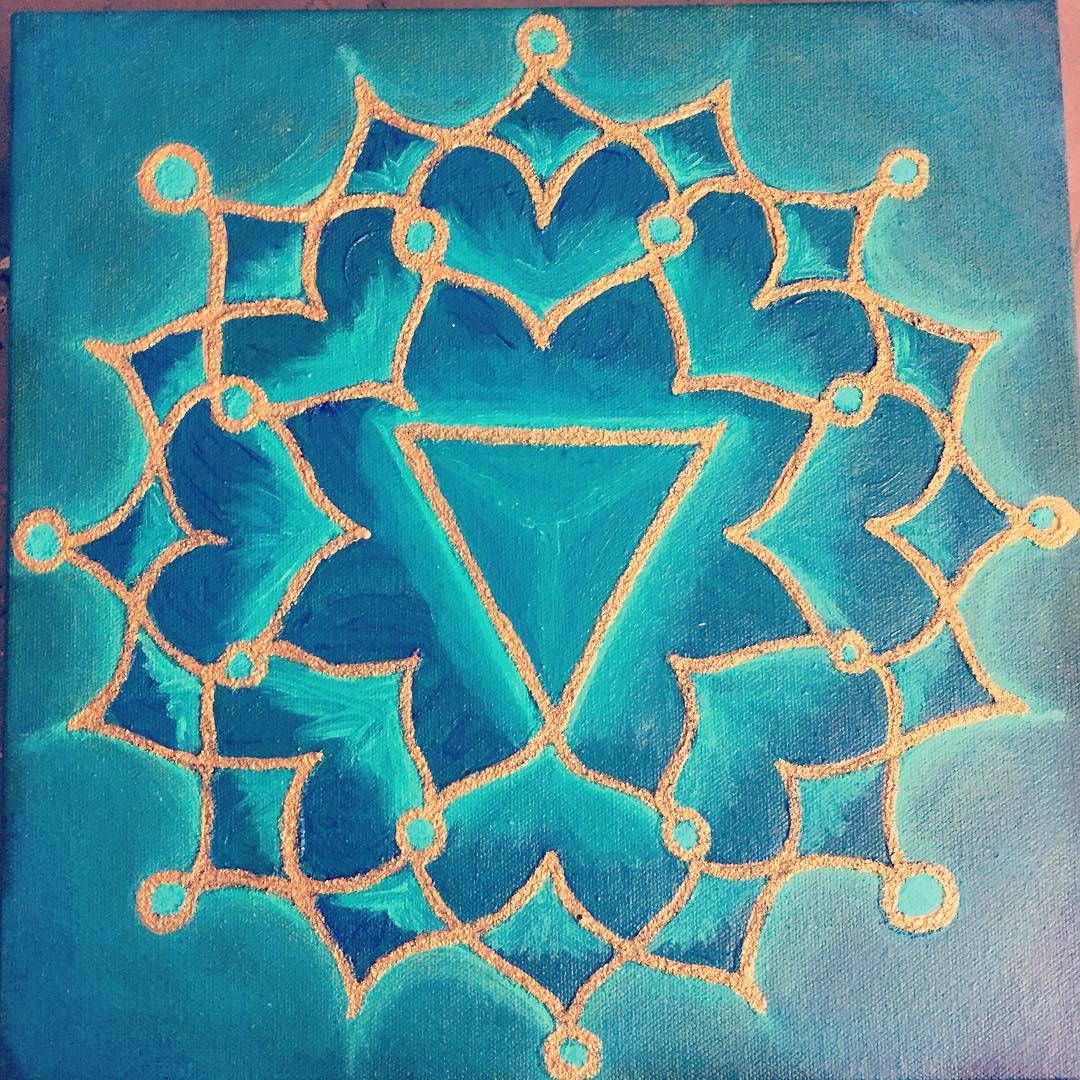 A mandala in various shades of blue representing the energy of communication, voice, and agency in the world.