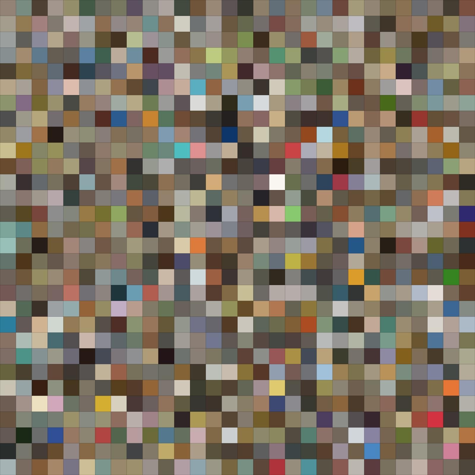 Imagine a special art history where each painting is represented by a single pixel, created by averaging the painting’s color palette. The uniqueness of each pixel lies in its almost unrepeatable color. In the digital world, the simplest color model contains 16.8 million color variations. This allows me to combine large arrays of pixels into compositions that reflect periods, collections, or art movements and compare their chromatic differences.
I can pose both simple and complex questions that have not been asked before:
* Is there a difference between artists whose names start with the letter A and those with the letter Z?
* How do various art movements differ from one another?
* What are the unique features of museum collections?
* How do the color palettes in the paintings of men and women intersect?
* Are there noticeable differences between pre-war and post-war years?
* How does the color palette of an artist’s work change between youth and maturity?
* A comparison of official and unofficial art in the USSR and Nazi Germany.
* Is there a noticeable difference in the palettes of good and bad paintings (expensive and inexpensive)?
* Comparison of the color palettes of nations.
And so on…