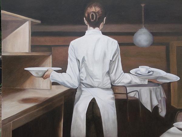 Waitress busting tables